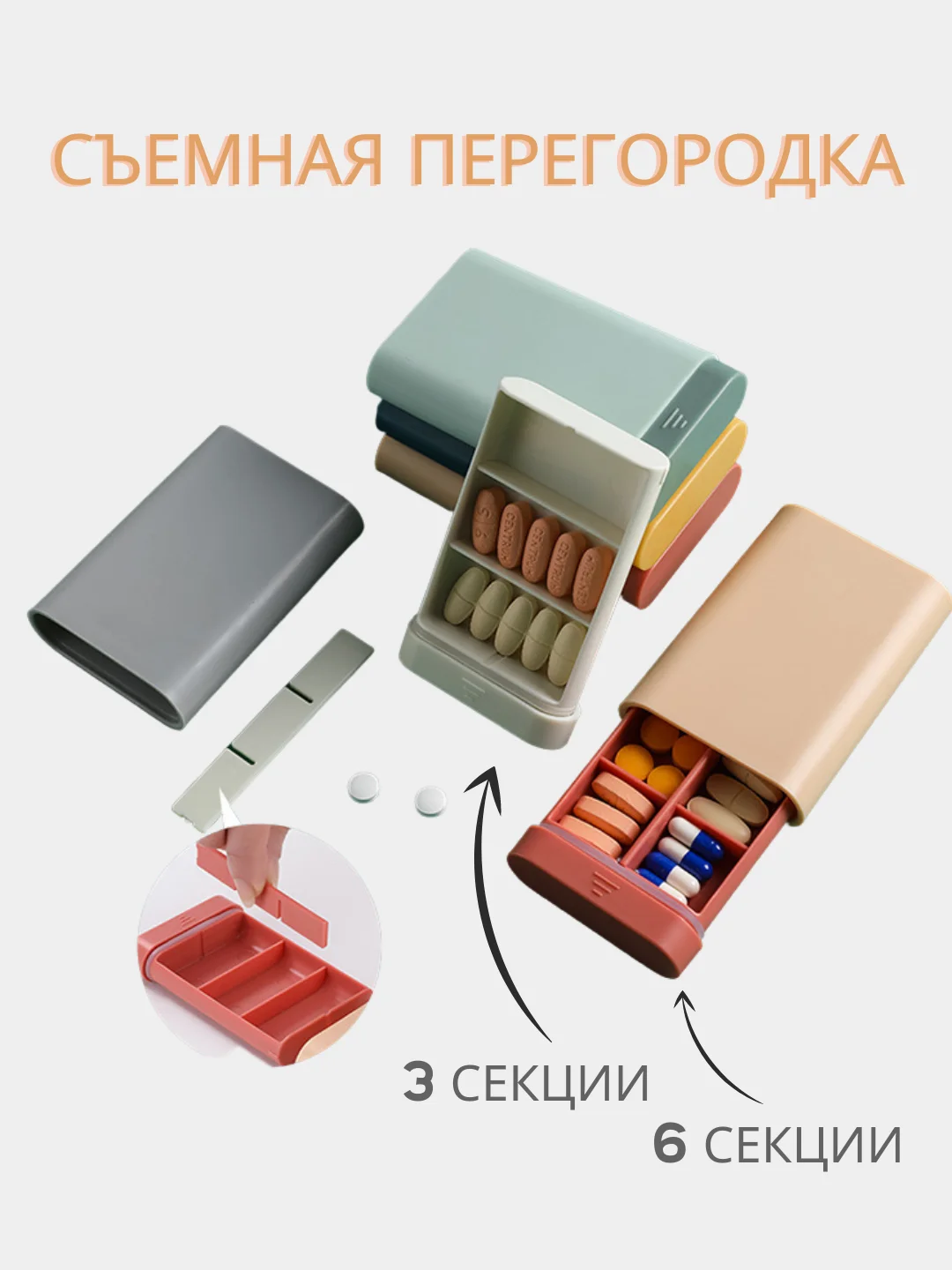 Органайзер для таблеток, таблетница, контейнер для хранения таблеток и лекарств