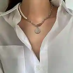 Серебряный цепочка с подвеской и жемчугом на шею, жемчужное колье, женское ожерелье