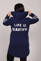 Толстовка худи с принт-текстом на спине - LIFE IS - 417 - темно-синий