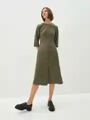 Платье женское миди Zarina удлиненное из экокожи хаки