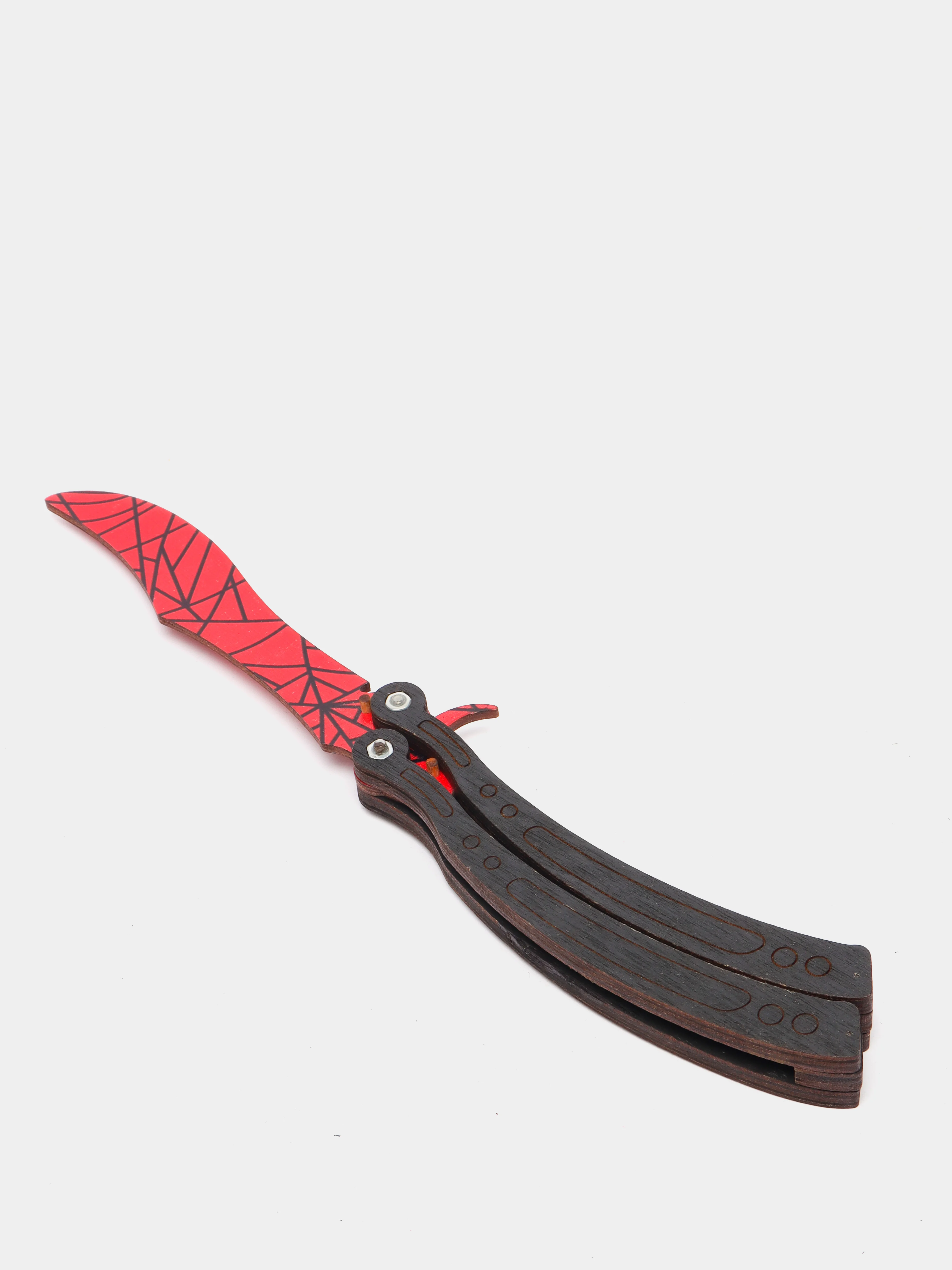 Красный нож деревянный бабочка, лак "Кровавая паутина" кс го / cs go