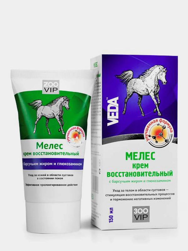 МЕЛЕС крем восстановительный c барсучьим жиром и глюкозамином ЗооVIP для лошадей,,  150мл