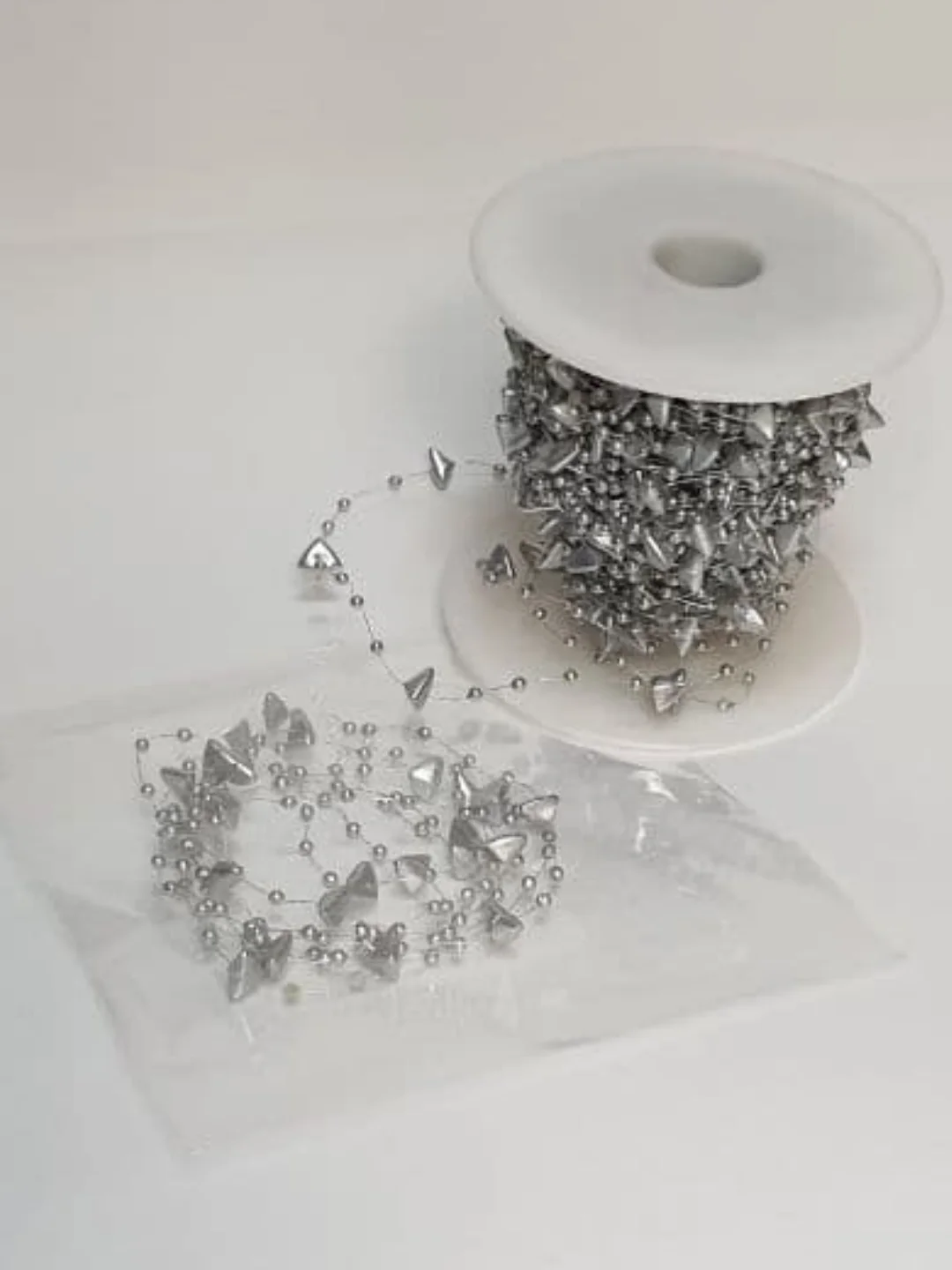 Серебряный бусины на леске, 1,5 м