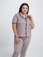 Розовый женский домашний костюм в горошек: рубашка и брюки