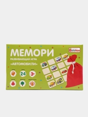 Настольная игра Мемори "Автомобили", "Фрукты", "Овощи", деревянные фишки