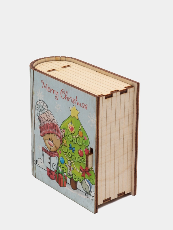 Шкатулка-книжка из дерева "Merry Christmas" с пожеланием,  для украшений и мелочей