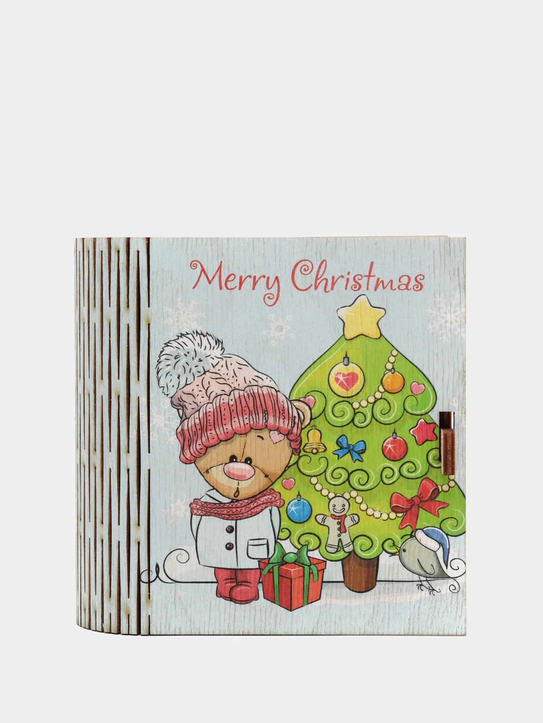 Шкатулка-книжка из дерева "Merry Christmas" с пожеланием,  для украшений и мелочей