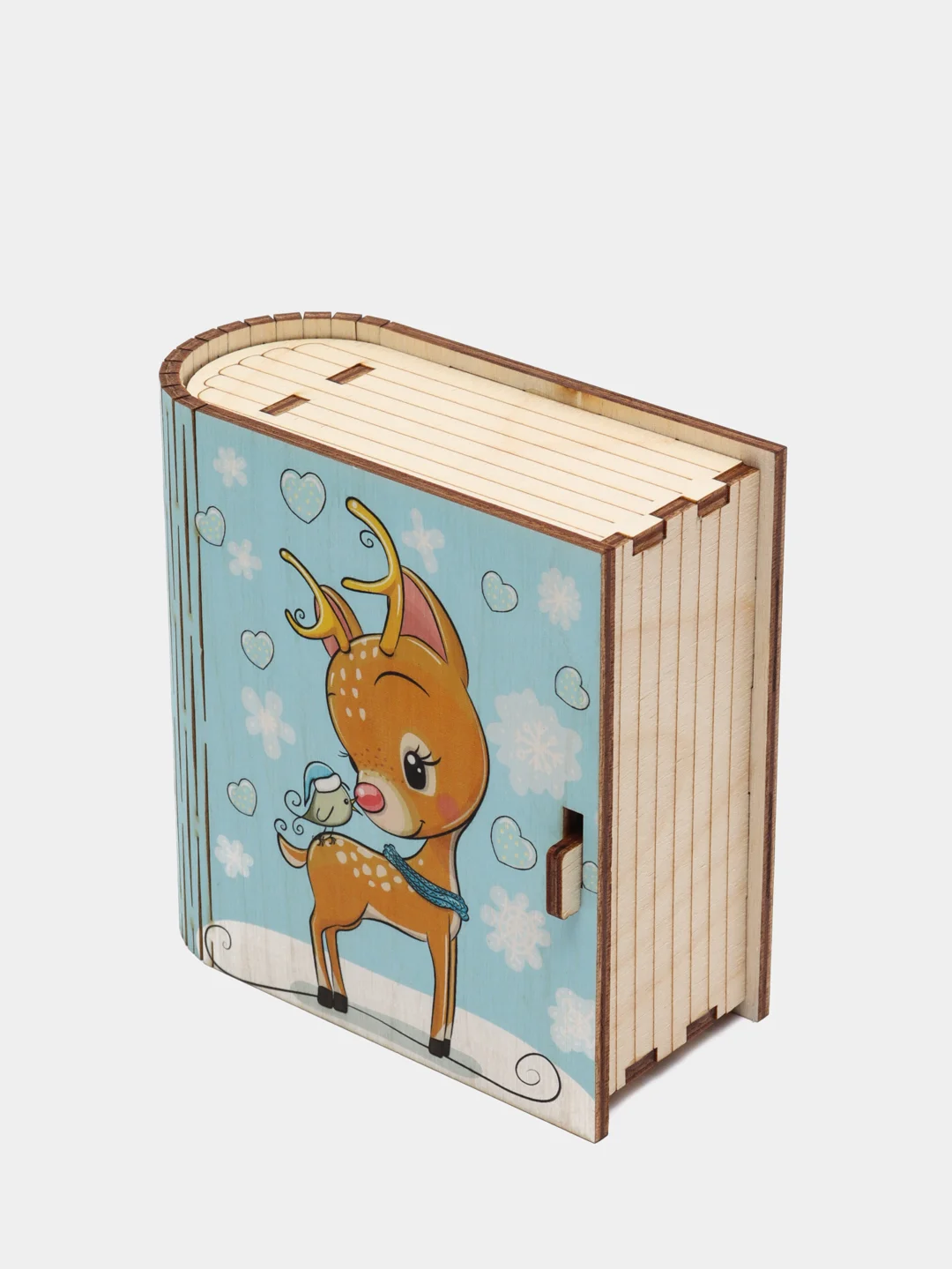 Шкатулка-книжка деревянная "Оленёнок" с пожеланием, шкатулка для украшений и мелочей