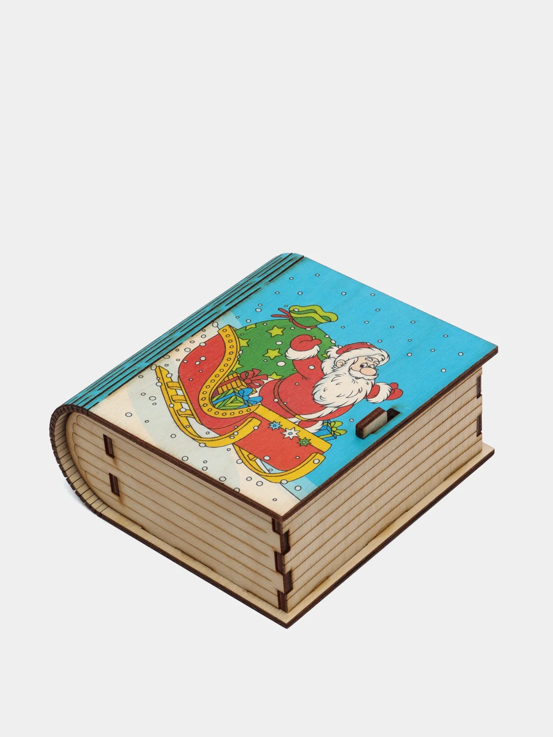 Шкатулка-книжка из дерева "Дед Мороз на санях" с пожеланием, для украшений и мелочей