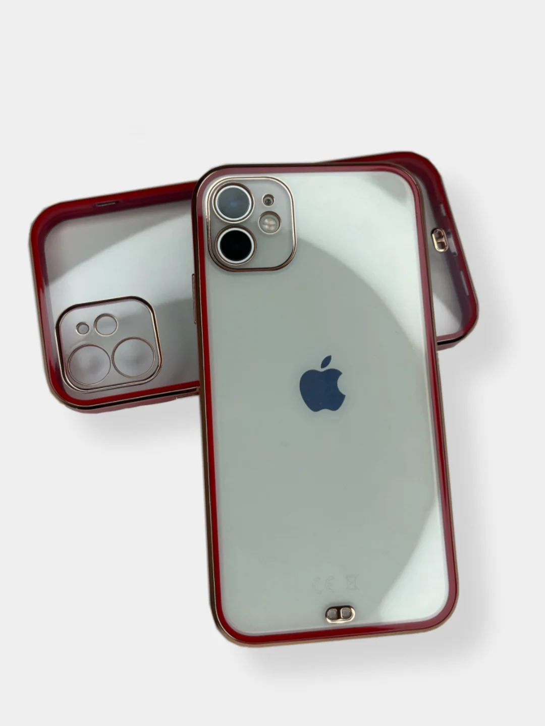 Красный прозрачный чехол с усиленными бортами iPhone Айфон 11, 12, 12 Pro, 12 Pro Max, 11 Pro