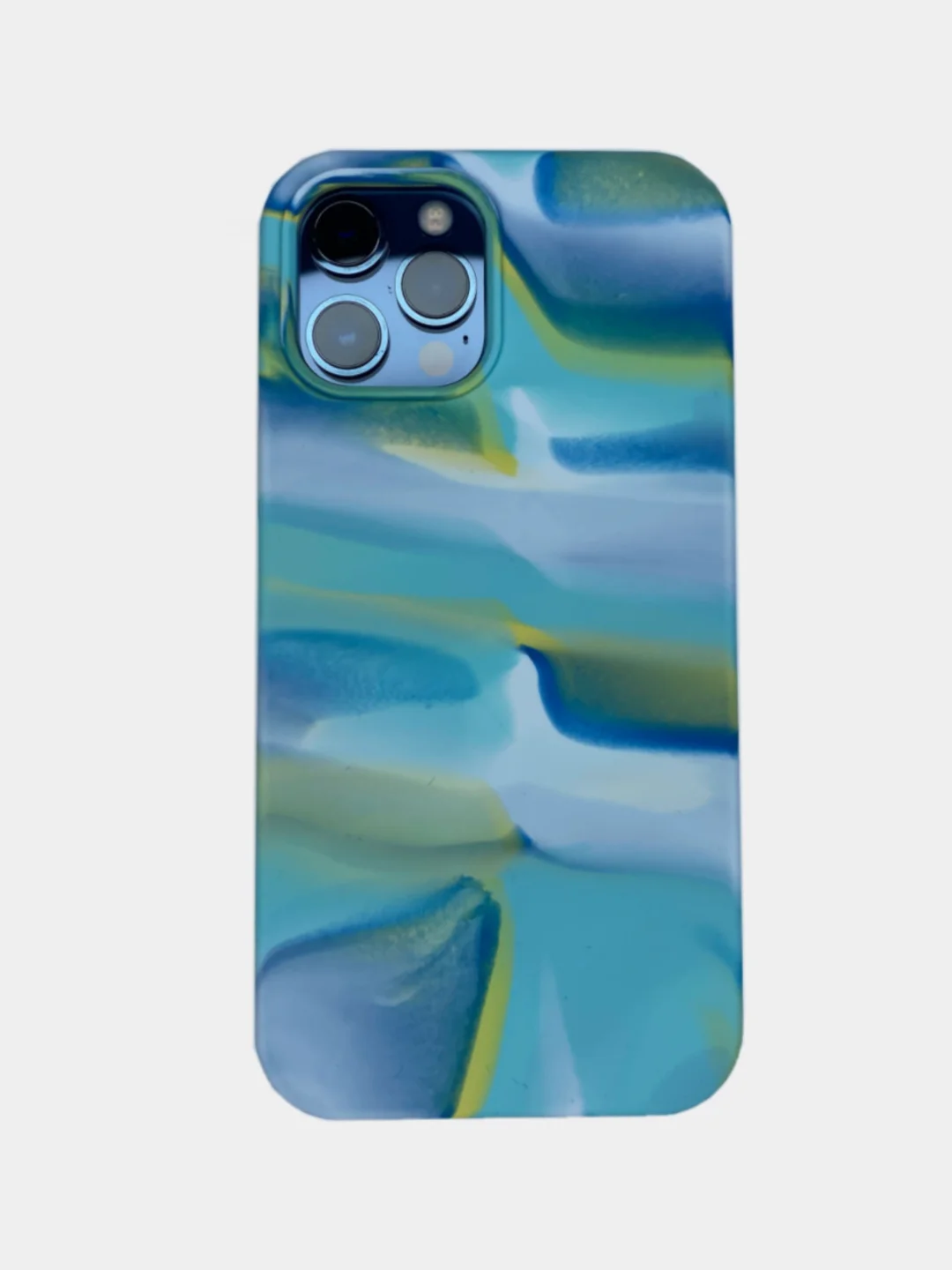 Бирюзовый чехол накладка с акварельным принтом Apple iPhone Айфон 11, 12, 12 Pro, 12 Pro Max