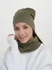 Хаки комплект шапка-снуд, снуд женский, шапка женская, шапка бини,шапка женская демисезонная