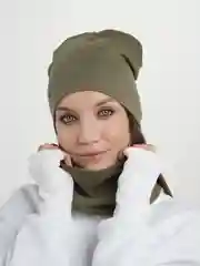 Хаки комплект шапка-снуд, снуд женский, шапка женская, шапка бини,шапка женская демисезонная