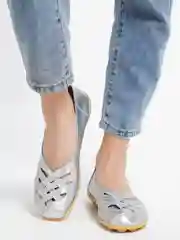 Серебряный балетки женские из натуральной кожи, 4 цвета