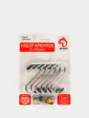 Набор крючков для рейлинга "Доляна", цвет хром, диаметр 1,5 см, 6 см, 6 штук
