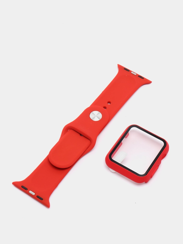 Силиконовый ремешок + защитная накладка со стеклом на корпус Apple Watch 42 mm