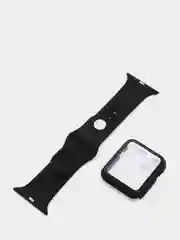 Черный силиконовый ремешок + защитная накладка со стеклом на корпус Apple Watch 42 mm