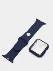 Темно-синий силиконовый ремешок + защитная накладка со стеклом на корпус Apple Watch 42 mm