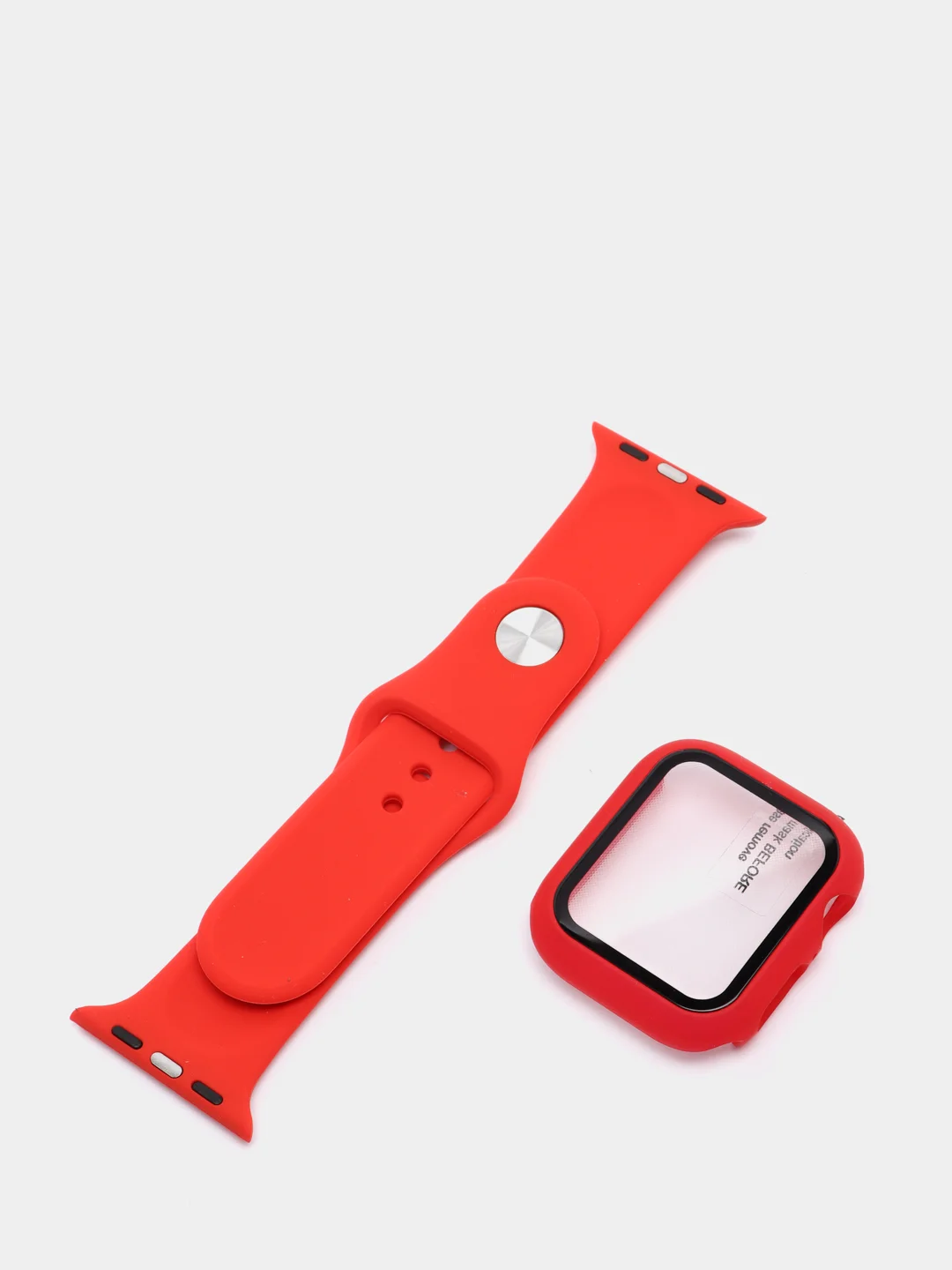 Красный силиконовый ремешок + защитная накладка со стеклом на корпус Apple Watch 40 mm