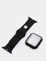 Черный силиконовый ремешок + защитная накладка со стеклом на корпус Apple Watch 40 mm