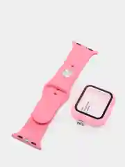 Розовый силиконовый ремешок + защитная накладка со стеклом на корпус Apple Watch 40 mm