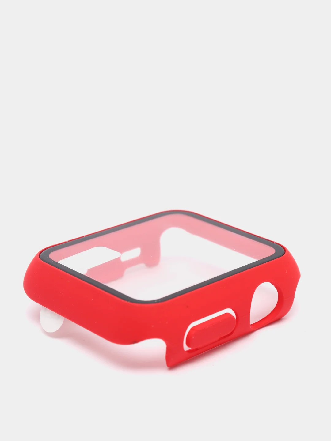 Красный силиконовый ремешок + защитная накладка со стеклом на корпус Apple Watch 38 mm