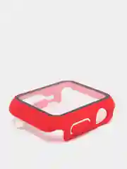 Красный силиконовый ремешок + защитная накладка со стеклом на корпус Apple Watch 38 mm