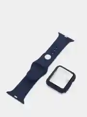 Индиго силиконовый ремешок + защитная накладка со стеклом на корпус Apple Watch 38 mm