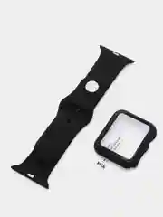 Черный силиконовый ремешок + защитная накладка со стеклом на корпус Apple Watch 38 mm
