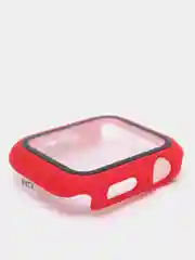 Красный силиконовый ремешок + защитная накладка со стеклом на корпус Apple Watch 44 mm