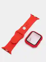 Красный силиконовый ремешок + защитная накладка со стеклом на корпус Apple Watch 44 mm