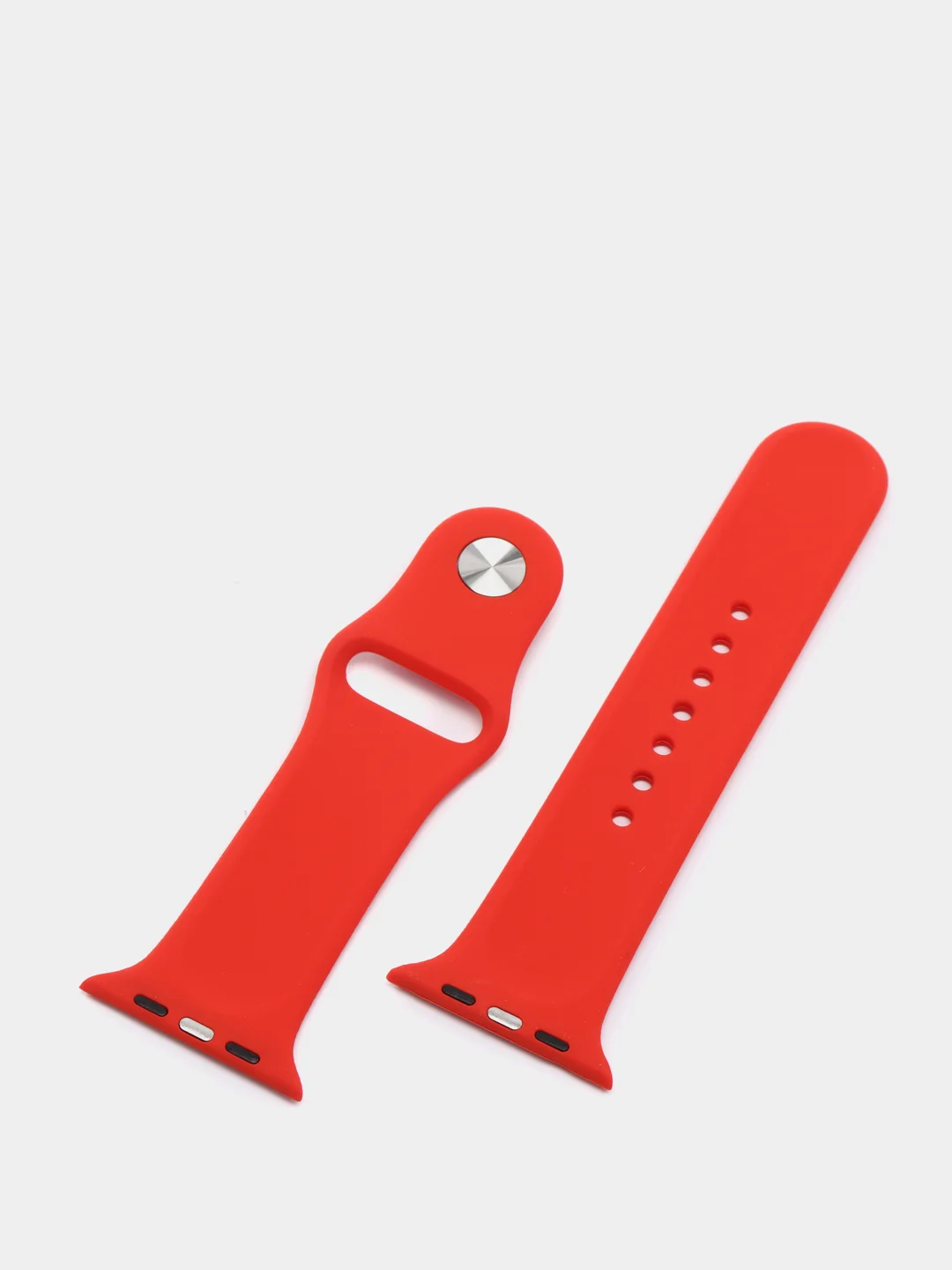 Красный силиконовый ремешок + защитная накладка со стеклом на корпус Apple Watch 44 mm