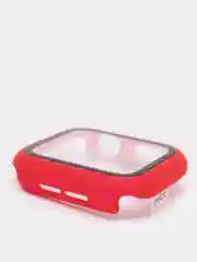 Красный силиконовый ремешок + защитная накладка со стеклом на корпус Apple Watch 44 mm