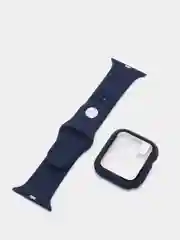 Темно-синий силиконовый ремешок + защитная накладка со стеклом на корпус Apple Watch 44 mm