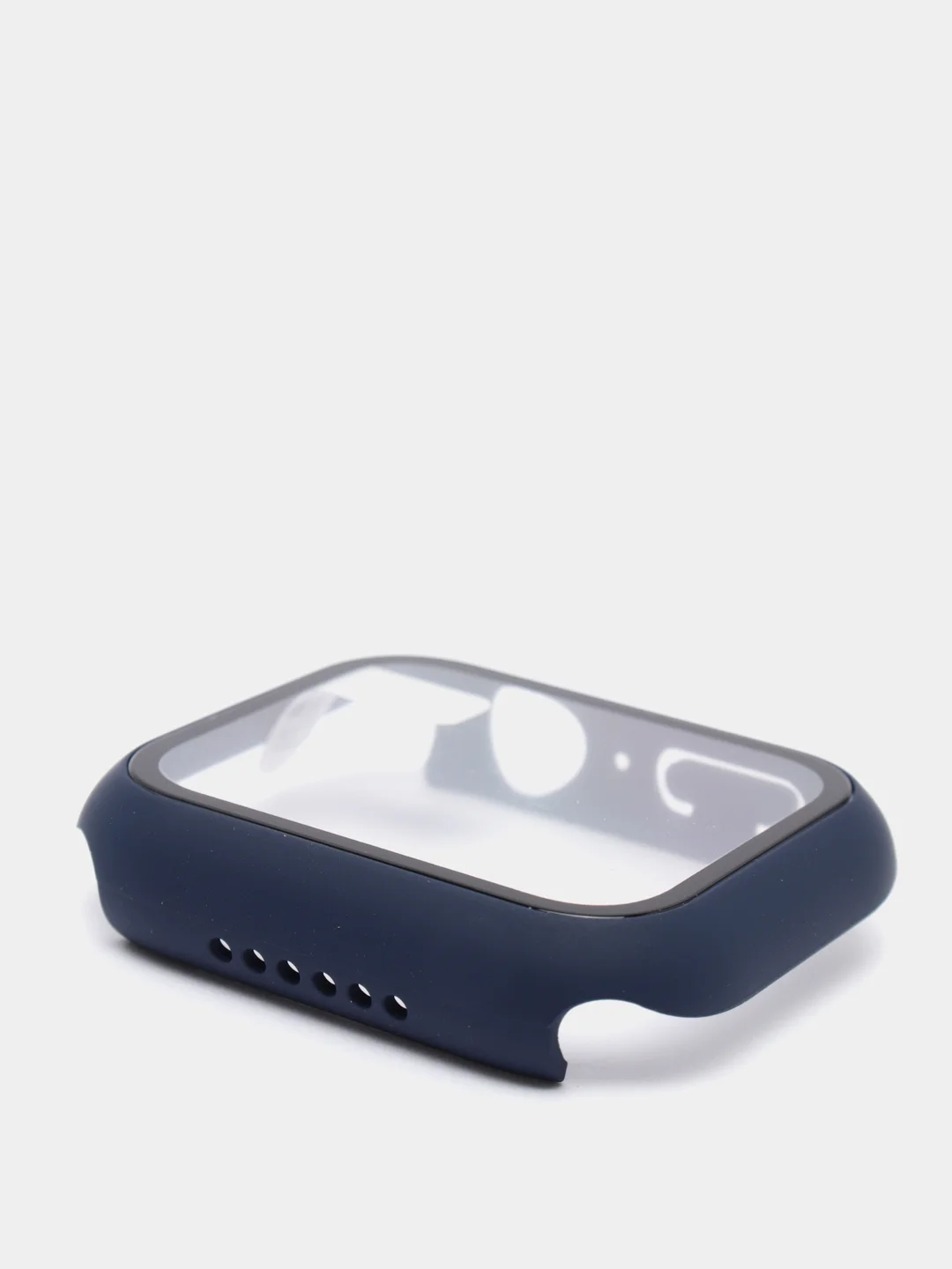 Темно-синий силиконовый ремешок + защитная накладка со стеклом на корпус Apple Watch 44 mm