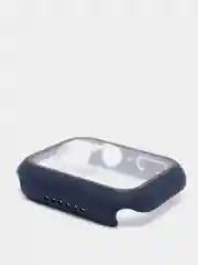 Темно-синий силиконовый ремешок + защитная накладка со стеклом на корпус Apple Watch 44 mm