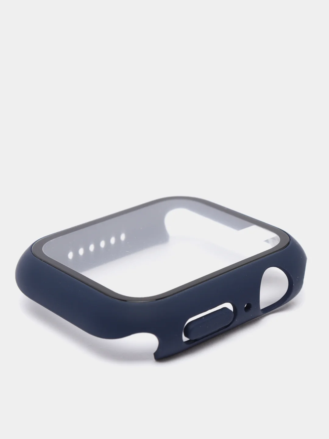 Темно-синий силиконовый ремешок + защитная накладка со стеклом на корпус Apple Watch 44 mm