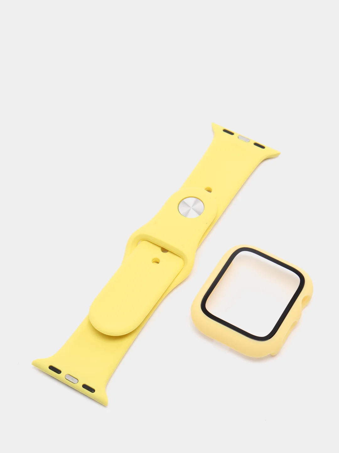Лимонный силиконовый ремешок + защитная накладка со стеклом на корпус Apple Watch 38, 40, 42, 44 mm