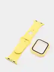 Лимонный силиконовый ремешок + защитная накладка со стеклом на корпус Apple Watch 38, 40, 42, 44 mm