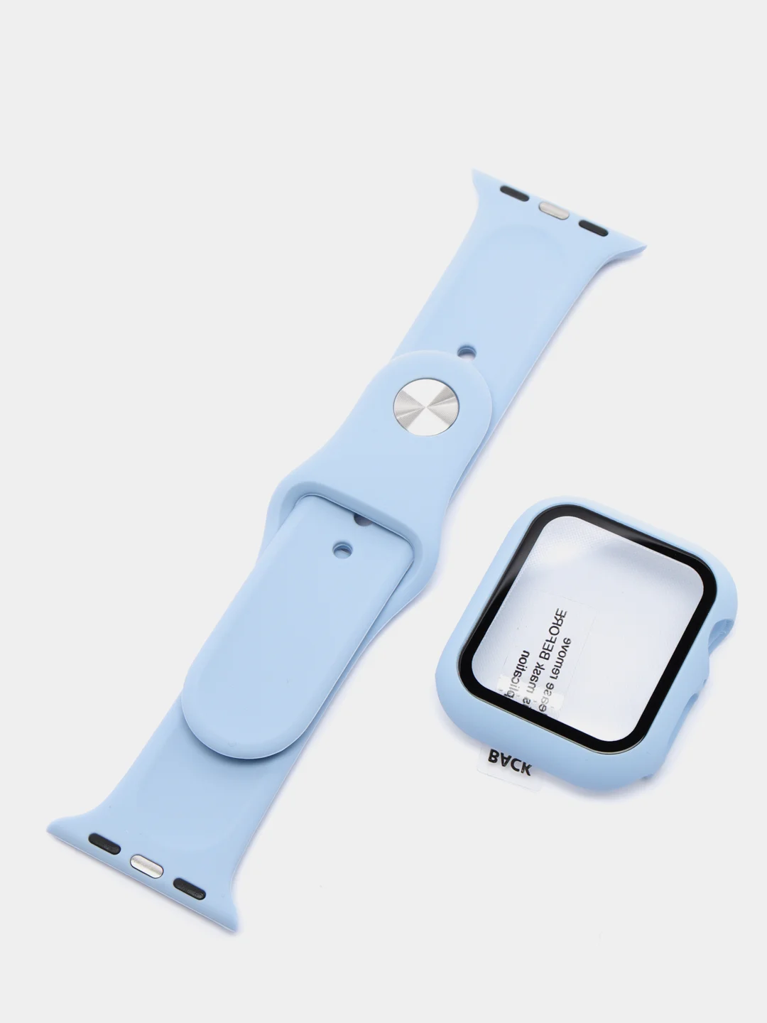 Лавандовый силиконовый ремешок + защитная накладка со стеклом на корпус Apple Watch 38, 40, 42, 44 mm