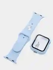 Лавандовый силиконовый ремешок + защитная накладка со стеклом на корпус Apple Watch 38, 40, 42, 44 mm