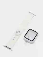 Белый силиконовый ремешок + защитная накладка со стеклом на корпус Apple Watch 40 mm