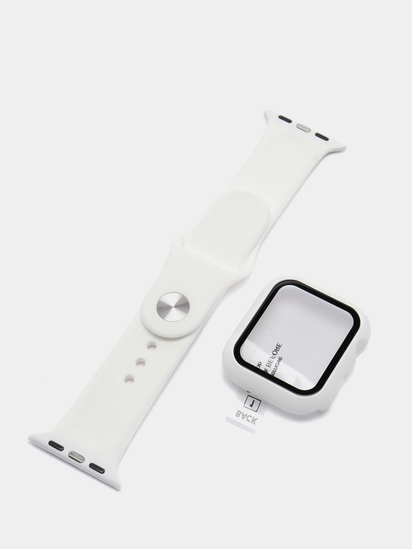 Силиконовый ремешок + защитная накладка со стеклом на корпус Apple Watch 40 mm