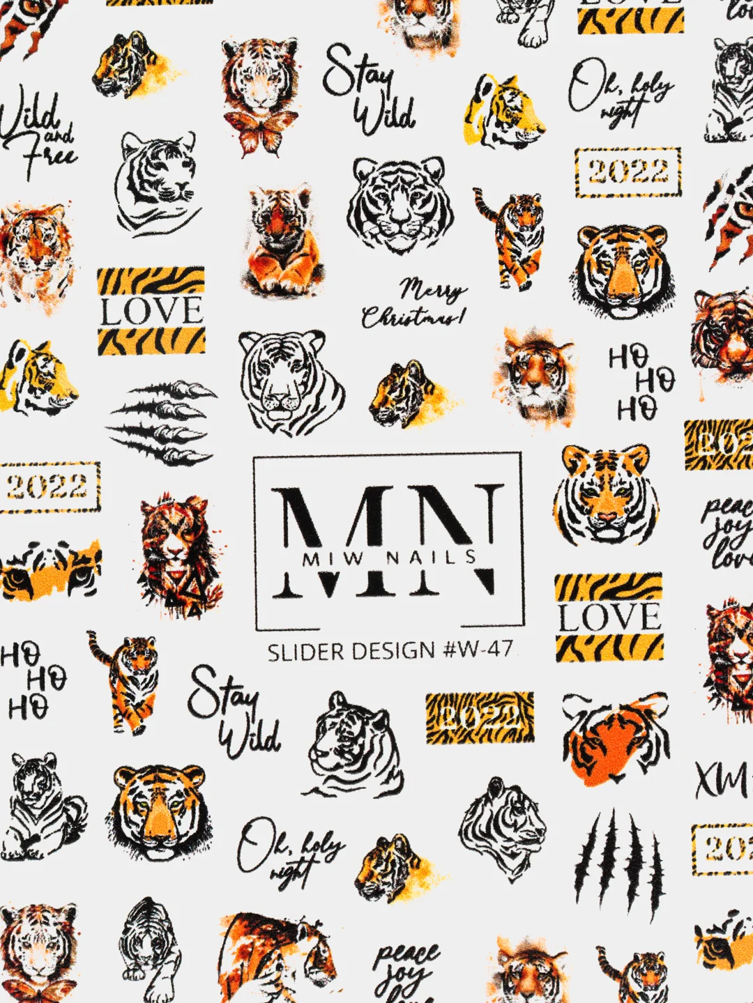 Слайдеры - водные наклейки для дизайна ногтей MIW NAILS W47 тигр 2022 LOVE / stay wild