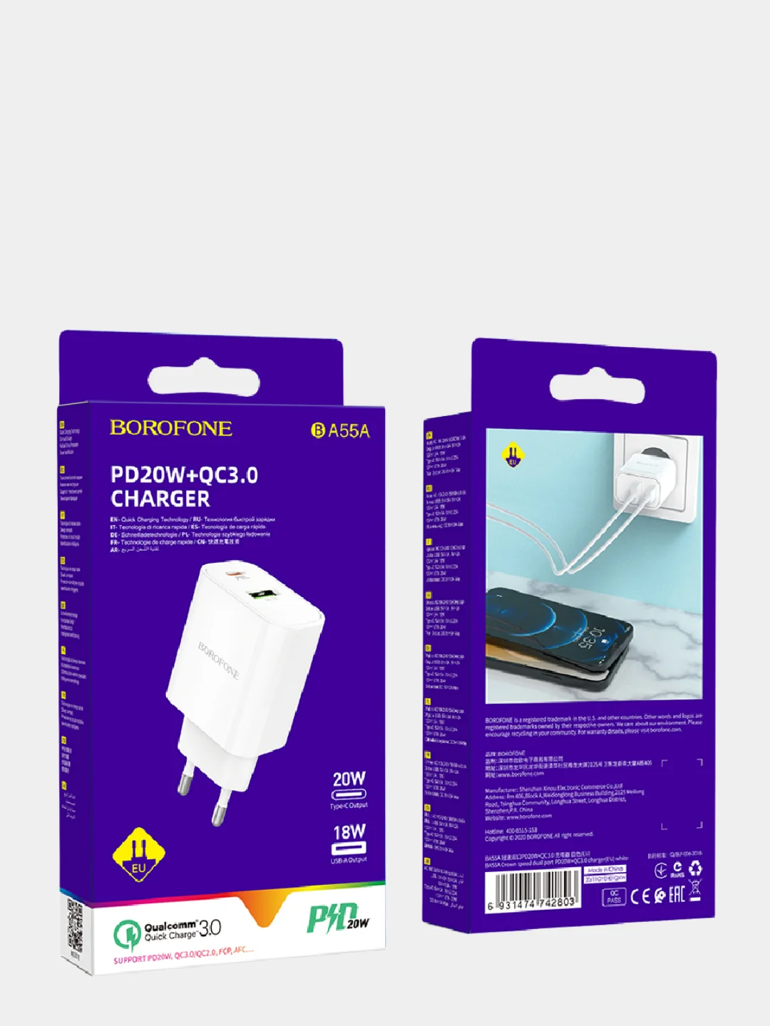 Блок питания BA55A, USB-Type-C, 3A, быстрая зарядка, 20W