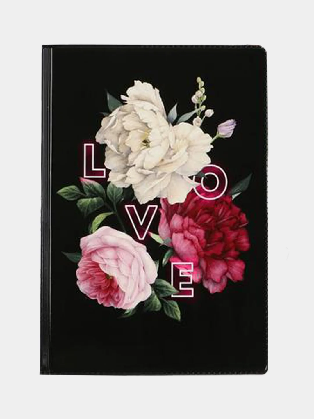 Черный обложка на паспорт "Flowers"