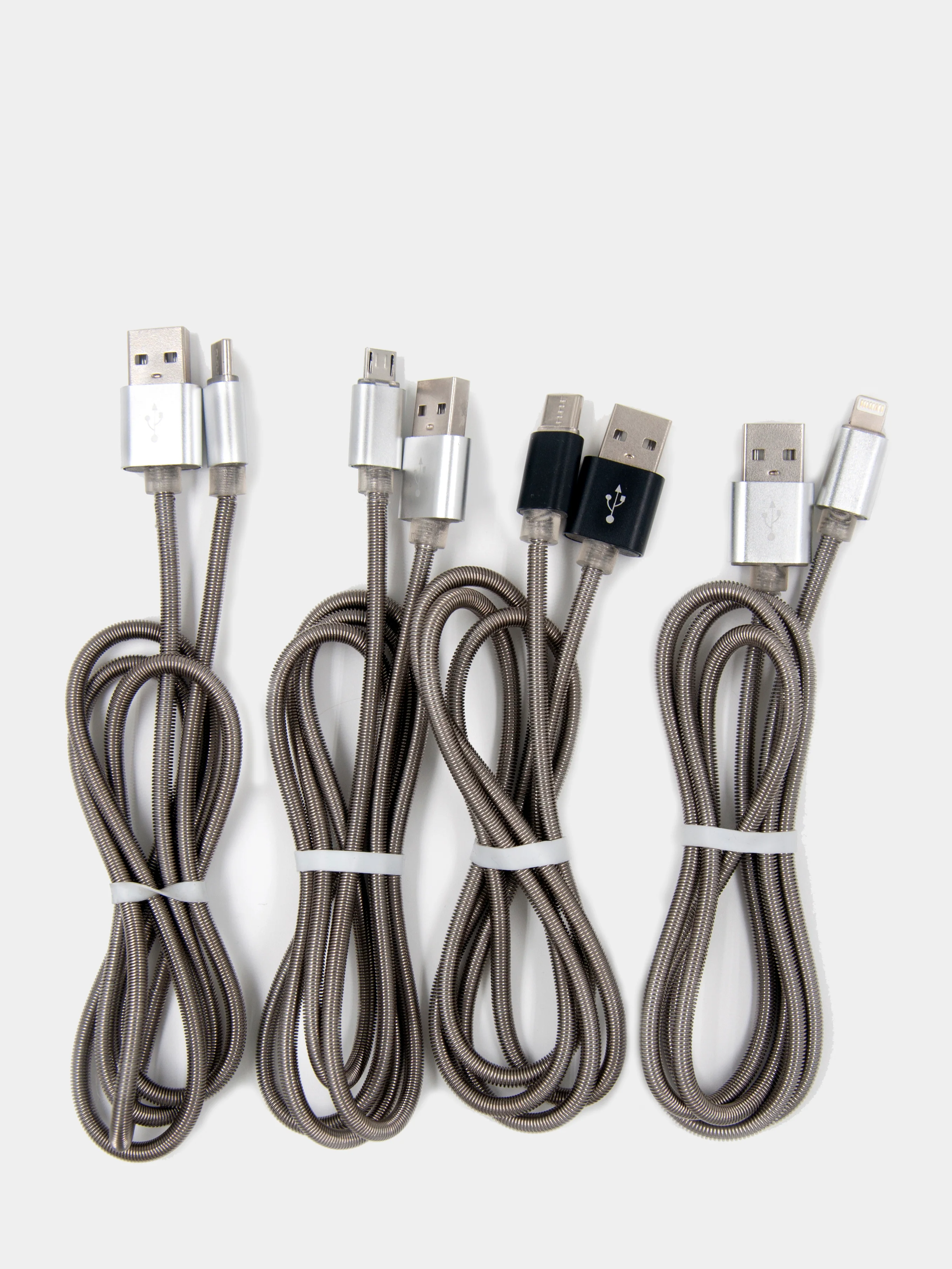 Кабель для зарядки и передачи данных microUSB, Lightning, Type-C, металлический, 2 размера