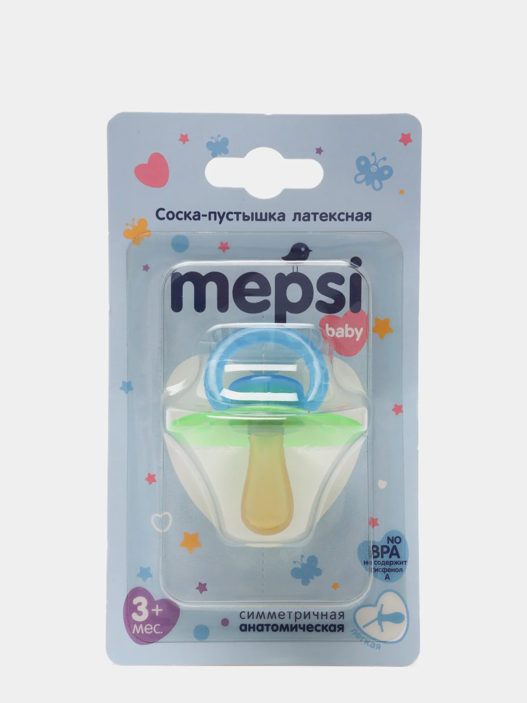 Лайм соска-пустышка латексная анатомическая MEPSI 3+мес 0302