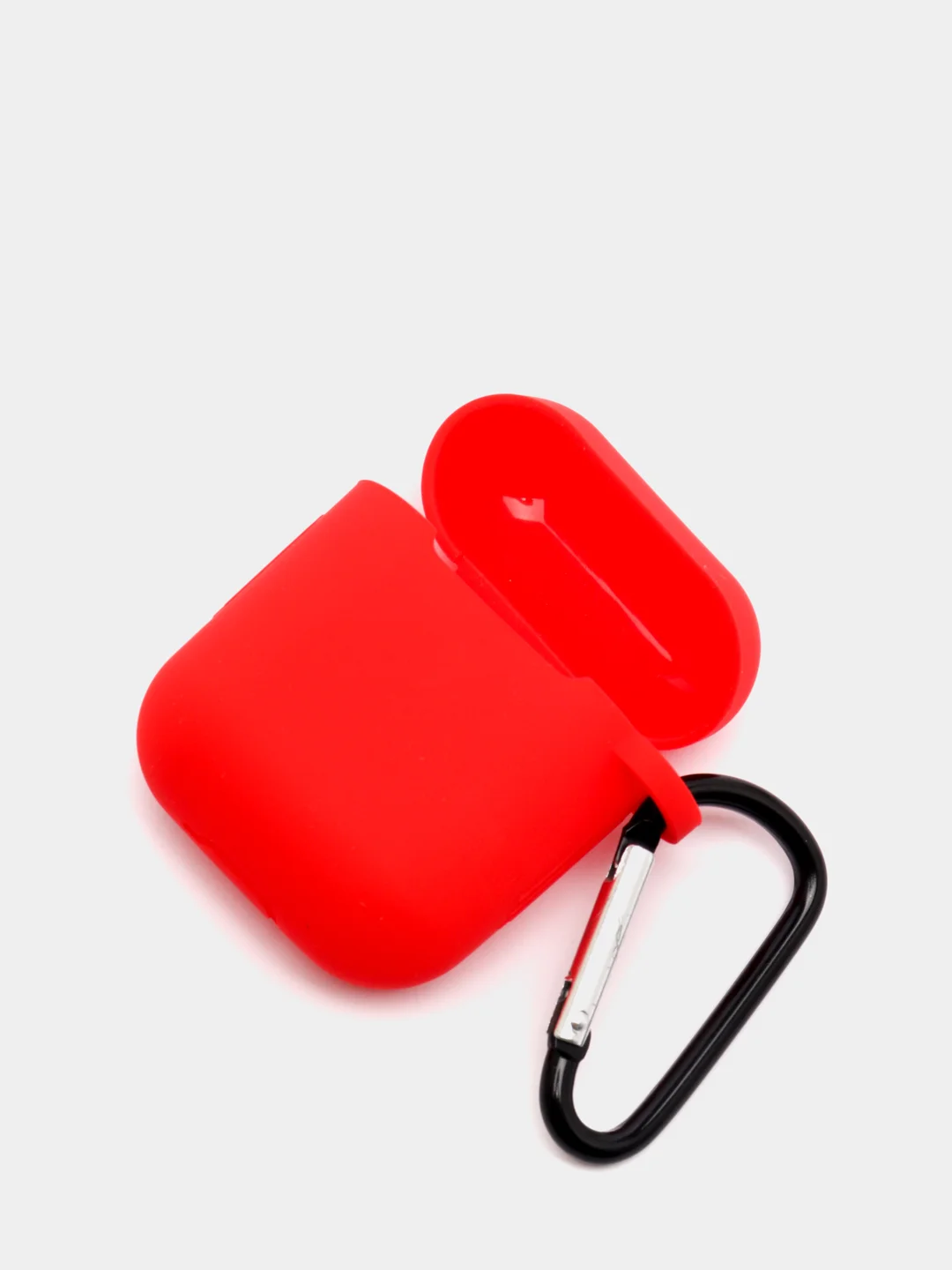 Алый чехол для наушников Airpods силиконовый с карабином