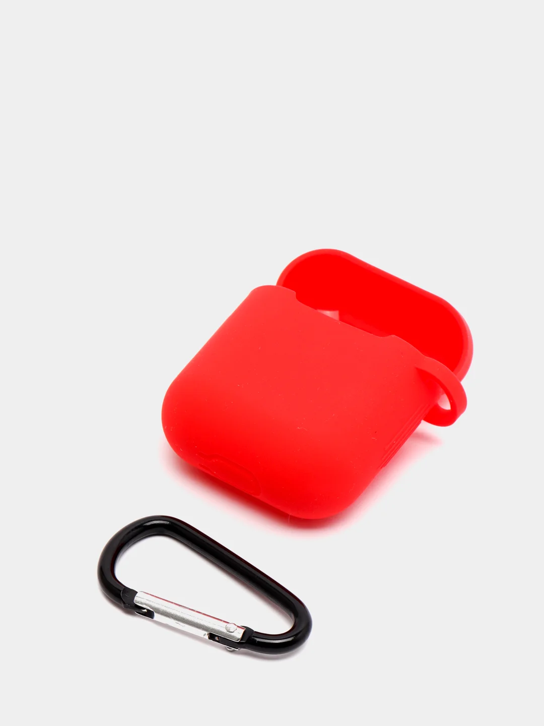 Алый чехол для наушников Airpods силиконовый с карабином